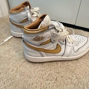 Nike Kids Air Jordan high top White and Gold Sneakers 12c